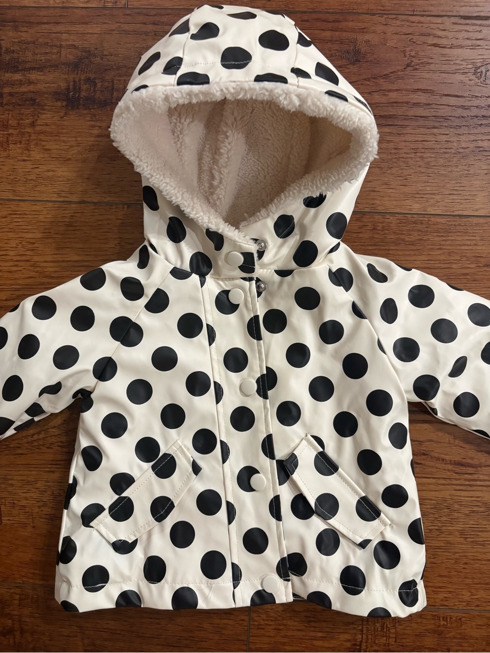 C&C California Baby Polka Dot Sherpa Lined Rain Jacket 12M Hooded